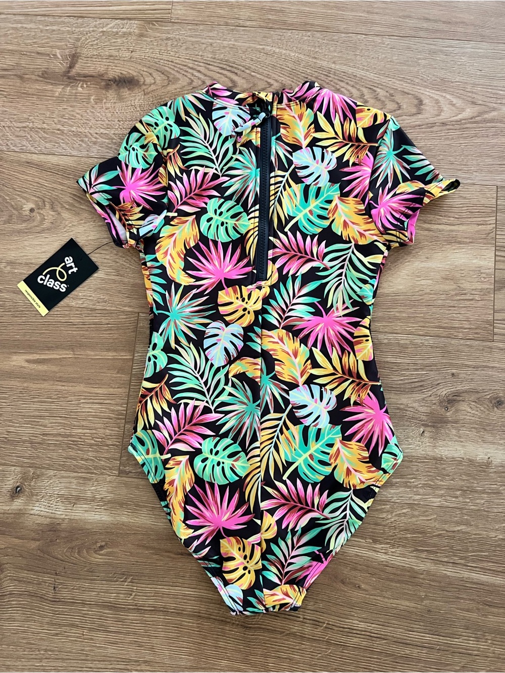 art class Tropical Leaf Short-Sleeve One-Piece Swimsuit NWT Girls Size L 10/12 - Picture 2 of 8